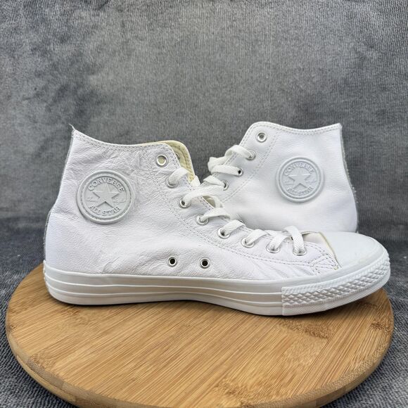 Converse Chuck Taylor All Star Mens 10 White Leather High Top Shoes Sneakers - Picture 5 of 9